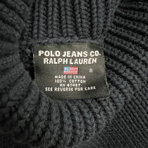 VTG. Ralph Lauren navy blue/white Polo Jeans 100% cotton turtleneck women’s XS-S - Picture 6 of 8